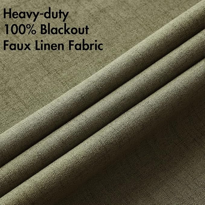 MIULEE Linen Texture Curtains for Bedroom Solid 100% Blackout Thermal Insulated Light Olive Green Curtains Grommet Room Darkening Drapes for Living Room Nursery 52x45 Inch (2 Panels)