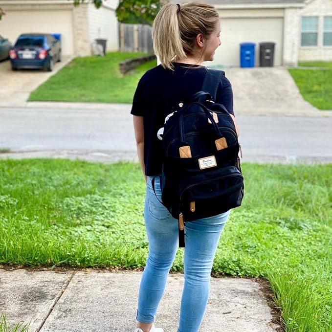 RUVALINO Diaper Bag Backpack, Multifunction Travel Pack Maternity Baby Changing Bags, Large Capacity, Waterproof, Black