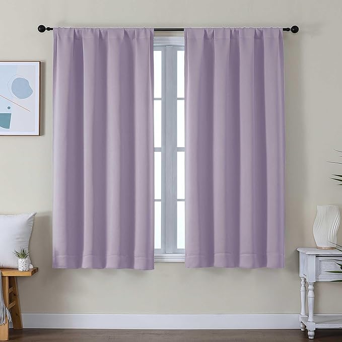 Simplebrand Ava Lilac Short Blackout Curtains for Bedroom 54 Inches Long 2 Panels Set, Solid Thermal Insulated, Energy Saving Window Treatment Curtains Blackout Drapes, W40 x L54 Inch, Lilac
