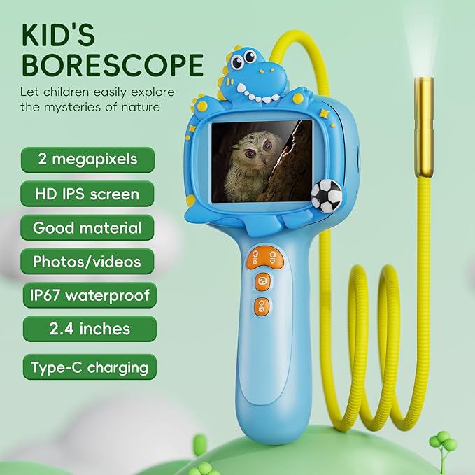 Borescope Camera Toy with Light for Kids - STEM Science Educational Toy for 4 5 6 7 8 9 10 Years Old Boys Girls Birthday Gift, Snake Scope Camera for Outdoor Camping Nature Exploration