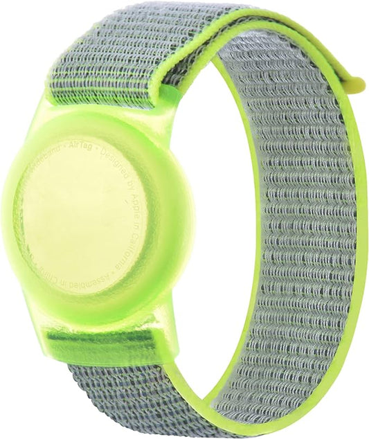 Kids Wristband Compatible with Apple AirTag, Protective Case for Air Tag GPS Tracker Holder with Nylon Bracelet, Adjustable Anti Lost Watch Band for Toddler Child Elder(Yellow)