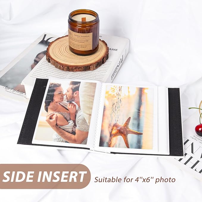 RECUTMS Mini Photo Album 4x6 52 Pockets, Leather Cover with Front Window Album Hold 52 Vertical Photos for Family Wedding Baby Children (Orange)