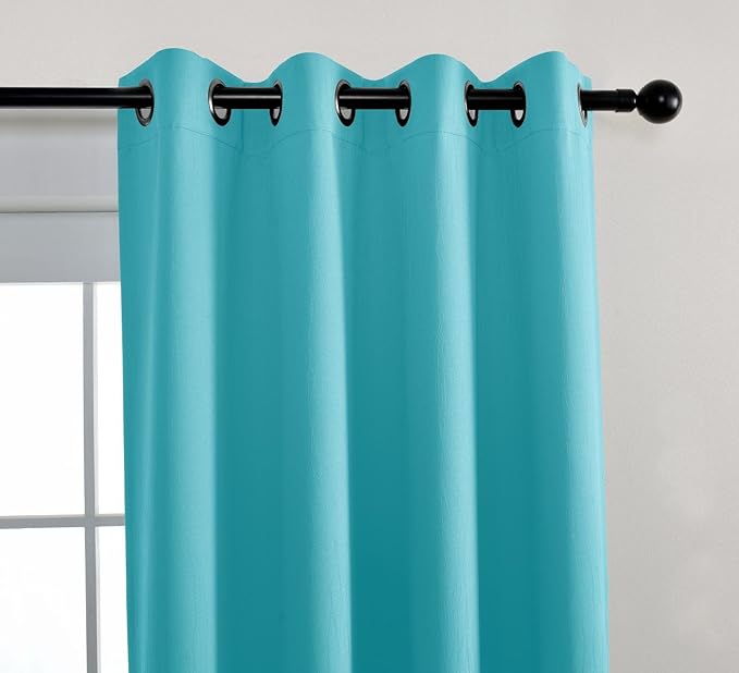 MIUCO Blackout Curtains Room Darkening Curtains Textured Grommet Window Curtains for Living Room 2 Panels 52x84 Inch Long Turquoise