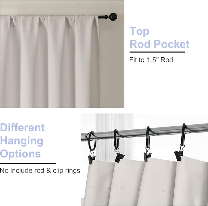 Simplebrand Ava Natural Extra Long 10ft Curtains for Patio 120 Inches Long 2 Panels Set, Room Darkening Solid Thermal Insulated Energy Saving Rod Pocket Window Treatment Curtains Drapes, 50 Wx120 L