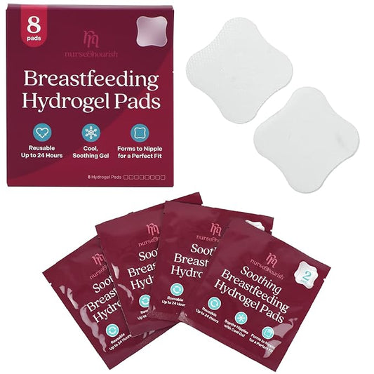 Nurse & Nourish 8-Pack Hydrogel Pads for Breastfeeding Soreness Support - Reusable, Easy-Apply Adjustable Soothing Gel - Nipple Shields for Breastfeeding Newborn
