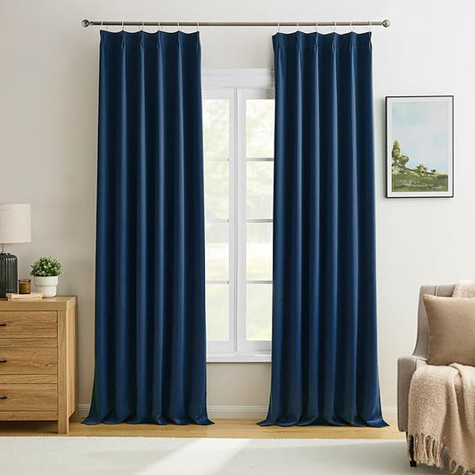 Pinch Pleated Curtains 156 Inches Long 2 Panels Set, Thermal Insulated Blackout Room Darkening Curtain for Bedroom,Window Draperies with Hooks(Navy Blue,40x156-inch)