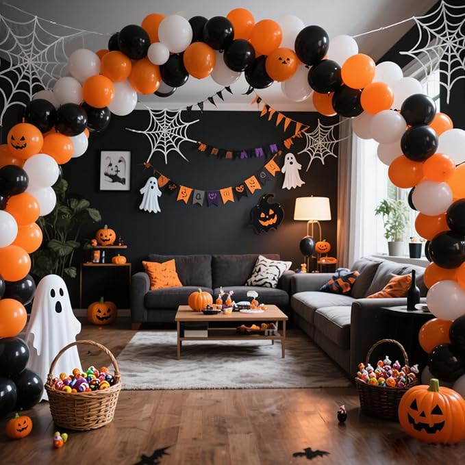 RUBFAC 129pcs Orange Balloons Different Sizes 18/12/10/5 Inches, Burnt Orange Fall Balloon Arch Kit Garland for Halloween Thanksgiving Party Baby Shower Birthday Decoration