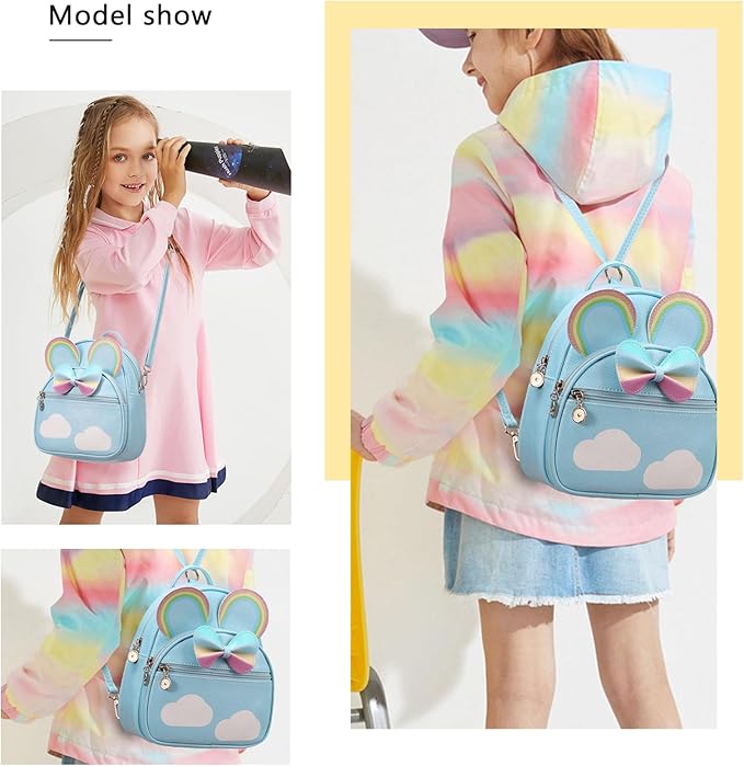 KL928 Girls Bowknot Polka Dot Cute Mini Backpack Small Daypacks Convertible Shoulder Bag Purse for Women