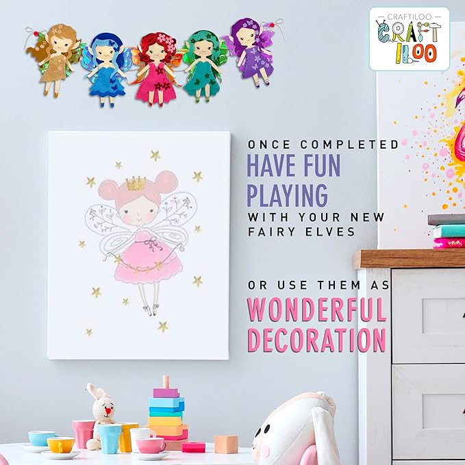 CRAFTILOO Fairy Elves Sewing Kit for Kids, Fun and Educational Fairytale Craft Set for Boys and Girls Age 7-12, Sew Your Own Felt Fairy Craft Kit for Beginners (Garden Rainbow Fairies Kit)