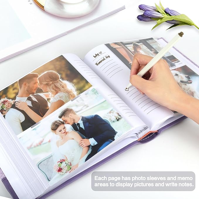 RECUTMS 4x6 Photo Album 200 Photos with Writing Space, Leather Cover with Window, 200 Photo 4x6 Picture Album Book with Memo for Wedding Family Baby Christmas Valentine's Day Anniversary (Brown)