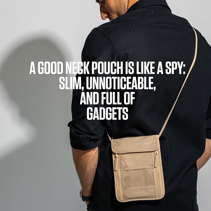 VENTURE 4TH Passport Holder Neck Wallet with RFID Blocking Nylon Lining - Hidden Neck Pouch for Travel (Sleek Navy Blue)