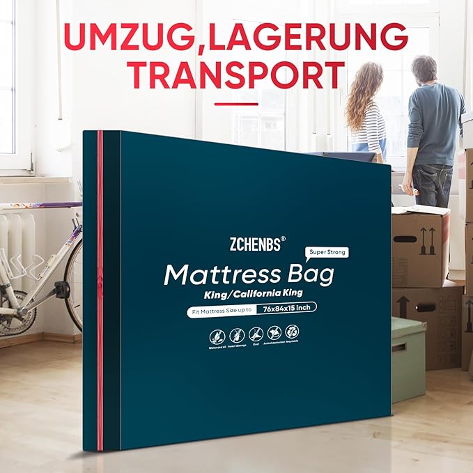 ZCHENBS® – Mattress Bags for Moving and Storage,Mattress Bag with Zippers,5 Mil Ultra-Thick Bed Bag,Waterproof,Anti-Tear,Heavy-Duty Mattress bag (Black, King/California King-(1 Pack))
