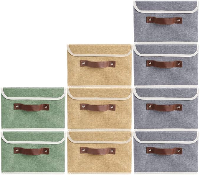 Lucky Monet Storage Bins Boxes with Lids 2 Pack Decorative Storage Boxes Collapsible Fabric Storage Basket Containers Lidded Storage Cube for Organizing Closet Home Office, 10"x 8"x 7" (Grey)