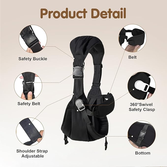Baby Sling Carrier,Toddler Carrier, 2025 New Baby Sling with Waist Harness,Portable and Lightweight Sling,Non-Slip Hip Seat Carrying 25-60lbs(Black)