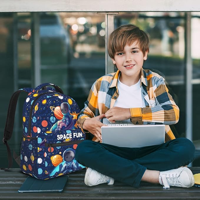 Space Moon Spacecraft Children Backpack For School Boys Girls Universe Planet Galaxy Space Ship Backpacks Funny Astronaut Rocket Stars Book Bag For School Travel Hiking For Boys Girls Kids