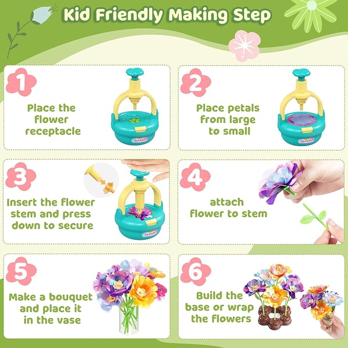 TingingYuli Arts and Crafts Kit for Kids Ages 4-8,Flower Bouquet Toys,DIY Flower Market Toys,Build Your Bouquet,Educational Christmas Birthday Gifts for 3 4 5 6 7 8 9 Year Old Girls-Blue