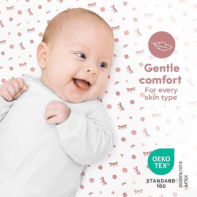 Sweety Fox 2-Pack Cotton Jersey Crib Sheets – Soft Fitted Sheets for Boys and Girls, Mini Crib Sheets, Toddler Bed Sheets (Dragonfly)