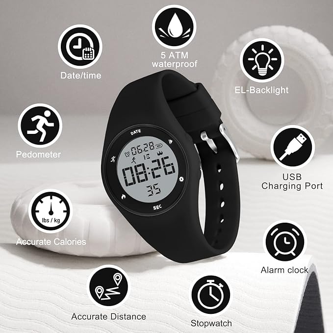 Kids Watches for Girls Boys Digital Sport Watch with Step Counter Pedometer Vibration Alarm Clock, No App Waterproof Fitness Tracker Kids Watch Boys Girls Teens Students Ages 5-16