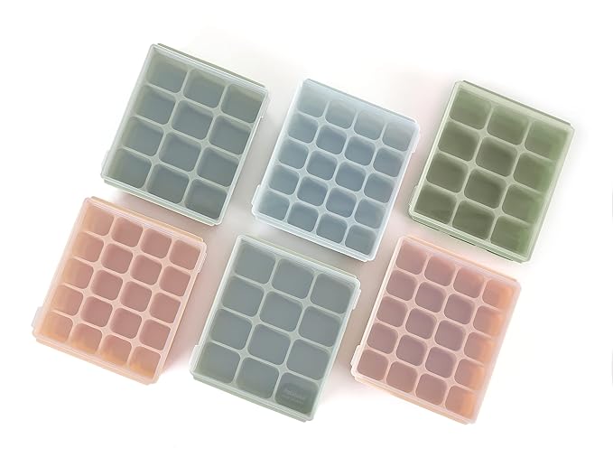Baby Food Storage Silicone Cubes with Clip-On Lid Freezer Tray Baby Food Soups Purees Ice Easy and Safe Design Made in Korea (20 Sand Beige)