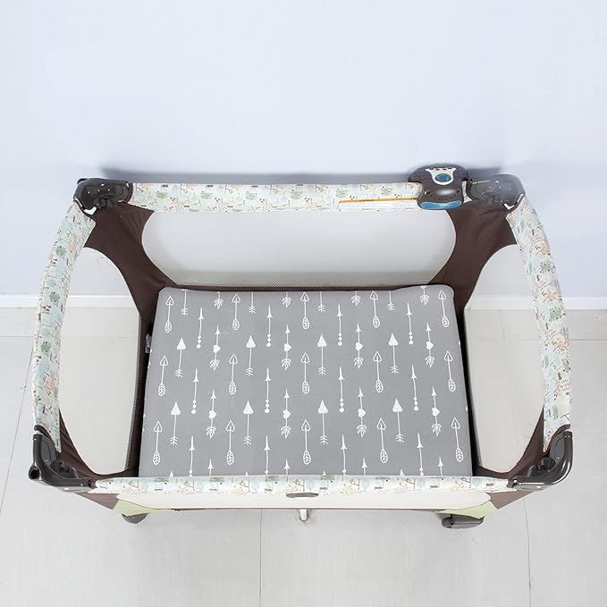 4-Pack Fitted Pack and Play Sheets for Boys and Girls - Breathable, Soft Microfiber Baby Sheets in Grey and Navy