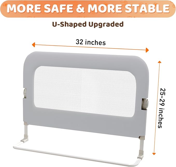 omzer Bed Guard Rail for Toddlers - 32inch Folding up & Adjustable Heights Baby Bed Safety Rails - Portable Toddler Bed Barrier Railing Guard for Kids Twin, Bunk, Queen, Full Size Bed