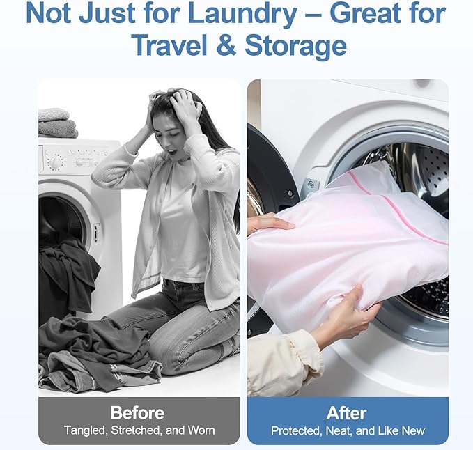 3Pcs Mesh Laundry Bags for Delicates, 16 x 12 Inch Durable Wash Bags with Zipper, Reusable Laundry Bags for Lingerie, Underwear, Socks, and Small Garments