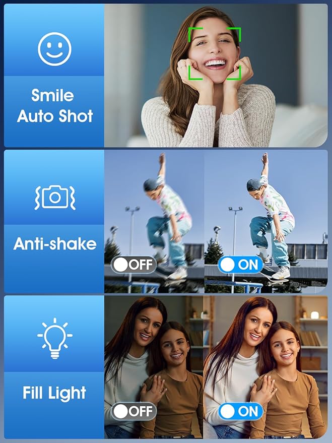 Digital Camera,Autofocus 4K Vlogging Camera for Photography with 32GB Card,48MP Portable Compact Point and Shoot Digital Camera for Teens Adult Beginner with 16X Zoom,Anti-Shake,2 Batteries(Black)