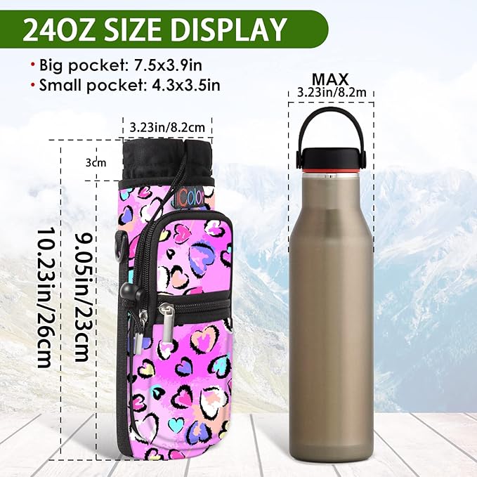 icolor Water Bottle Carrier Bag with Strap 25/32/40 oz Crossbody Bottle Holder with Phone Pocket Sling Sleeve Insulated Neoprene Water Bottle Pouch for Walking Travelling