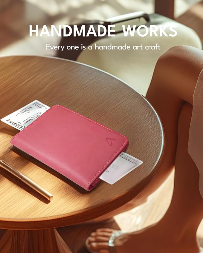 ALLIVE Passport Holder for Travel Women Men,Genuine Leather Passport Cover Wallet,Travel Must Haves Airport Essentials Travel Gifts Pink