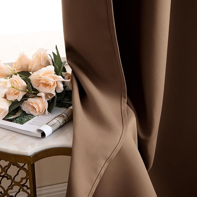 MIULEE Back Tab Blackout Curtains 90 Inch Long 2 Panels Set for Living Room Bedroom, Rod Pocket/Pinch Pleated Thermal Insulated Room Darkening Light Blocking Curtain, 52 x 90 Inch, Cappuccino Brown