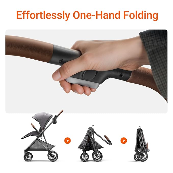 Air Lux Baby Stroller with Carbon Fiber Frame, One-Hand Fold & Reversible Seat, Magnetic 5-Pt Harness, Car Seat Adapter, 15.8lbs, Cinder
