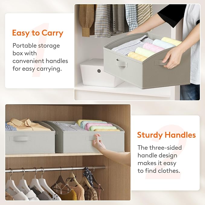 Lifewit Storage Baskets for Shelves, 6 Packs Non-woven Fabric Trapezoid Closet Organizer Bins with Handles, Foldable Clothing Containers Box for Clothes, Toy, Towel, Book, DVD, Hats, Large-Light Grey