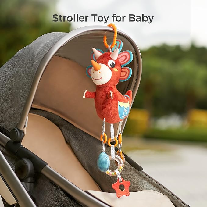 TUMAMA Dinosaur Plush Toy with Wind Chime, Car Seat Stroller Stroller Crib Hanging Toys, Baby Toys for 0 3 6 9 12 Months