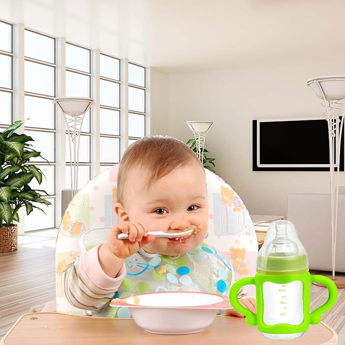 RTMOK Bottle Handles for Dr. Brown's Narrow Baby, Wide-Neck, Removable Easy-Grip Transitional Sippy Cup Handles, 100% Silicone-BPA-Free Material, 4m+ (Blue+Green+Yellow)