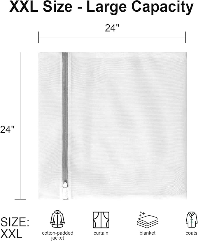 3 Pack XXL Mesh Laundry Bags by MDSXO- Large Jumbo Durable Delicates Bag for Washing Machine for Jackets, Curtains, Jeans 24 * 24 inch [3 Pack]
