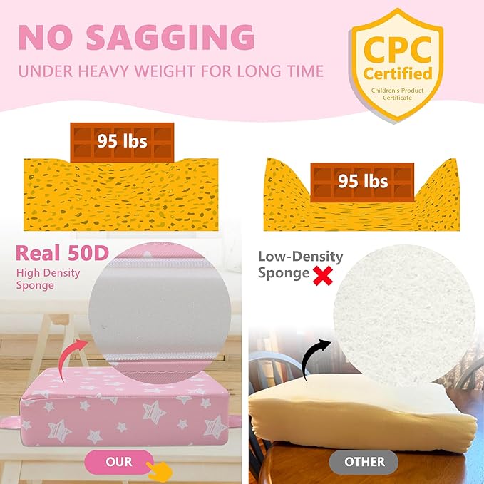 Booster Seat for Kitchen Chair with Adjustable Straps, Toddler Booster Seats for Dining Table Portable for Travel Camping Eating, Booster Cushion for Table for Baby Child Infant Kid Boy Girl