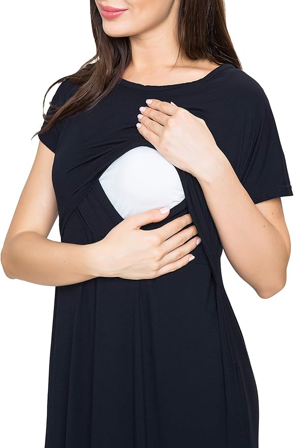 Smallshow Women's Maternity Nursing Dresses Split Long Dress for Breastfeeding