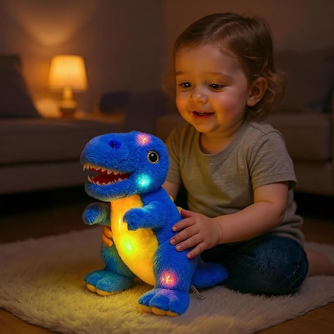 Cuteoy Light-up Plush Blue Dinosaur LED Stuffed Animal Birthday Christmas T-Rex Plushies Toy Gifts for Kids Toddler Girls, 12.5"