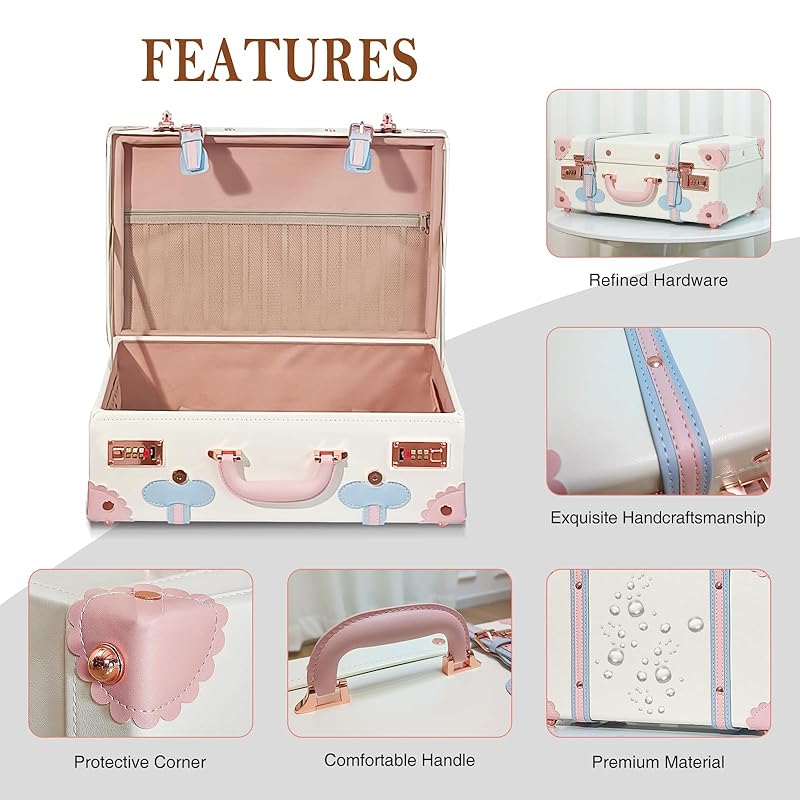 Unitravel Baby Keepsake Case, Handmade Memory Storage Box, Newborn Keepsake Box, Vintage Suitcase for Baby Shower, Baptism, Naming Ceremony or Birthday (cream white, 18")