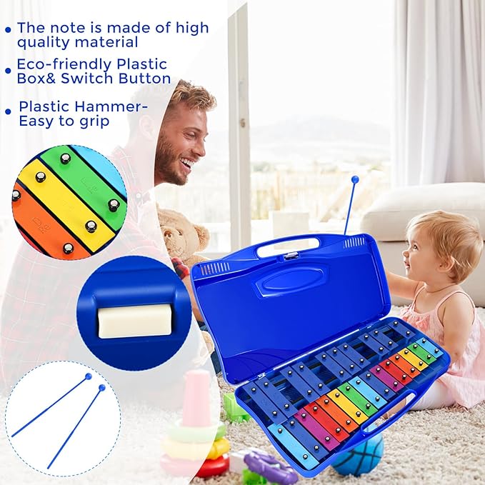 EASTROCK Xylophone, 25 Notes Glockenspiel Xylophone for Kids, Professional Xylophone Instrument Music Teaching, Gifts, JDXPE-25NC-DBL