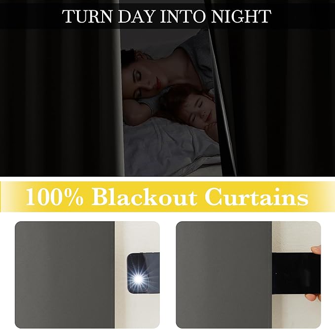 NICETOWN 100% Blackout Curtains 63 inch Length, Grommet Portable Curtains Thermal Insulated Lightweight Window Treatments Privacy for Travel/Bedroom, Dark Grey, W52 x L63, 2 Panels