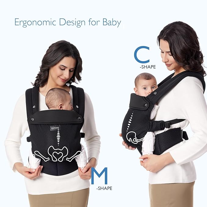 Momcozy Breathable Mesh Baby Carrier, Ergonomic and Lightweight Infant Carrier for 3-24 Months with Enhanced Lumbar Support, All Day Comfort for Hands-Free Parenting, Air Mesh-Black