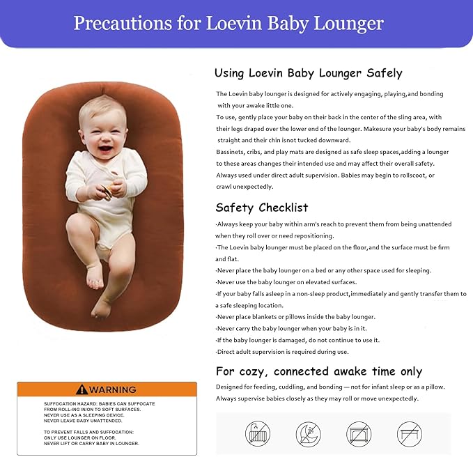 Baby Lounger for Newborn,Baby Nest for Newborn Soft Cotton Breathable for Playtime & Relaxation,Flat Babies Essentials Gifts Newborn Lounger for Boys & Girls 0-12 Months(Coffee)
