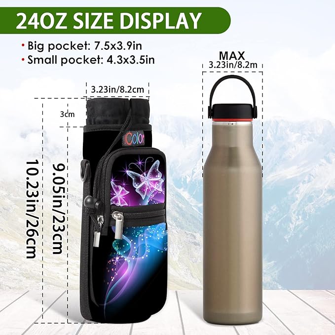 icolor Water Bottle Carrier Bag with Strap 25/32/40 oz Crossbody Bottle Holder with Phone Pocket Sling Sleeve Insulated Neoprene Water Bottle Pouch for Walking Travelling