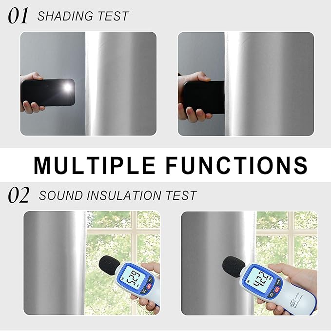 XWZO 100% Blackout Curtain Panels - Extra Long Rod Pocket Thermal Insulated Black Liner Curtains, Noise Reducing and Heat Blocking Drapes for Bedroom with Tiebacks, Light Grey, W52 x L108, Set of 2