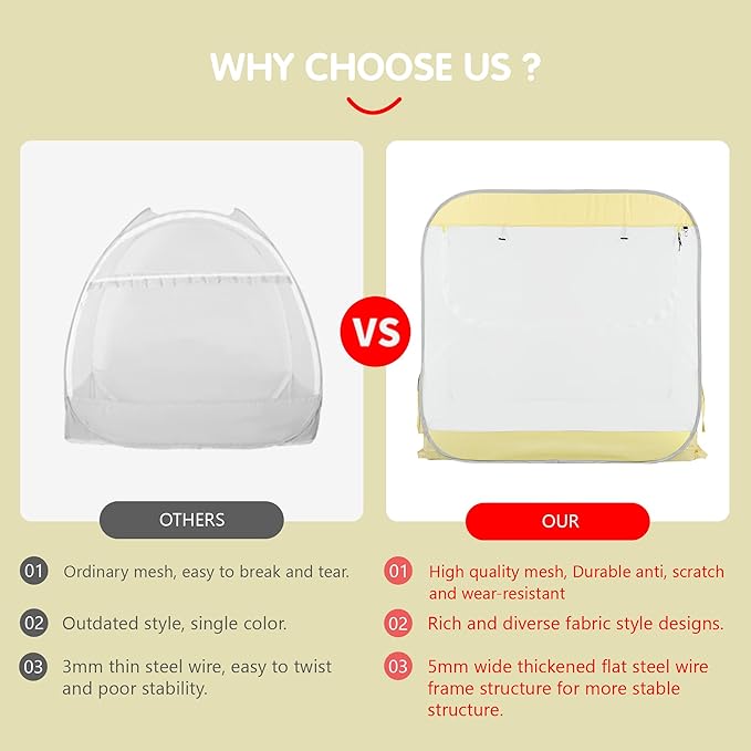 Porayhut Portable Baby Crib Net Safety Mesh Tent,Pop up Infant Mosquito Net, See Through Canopy Netting Cover for Baby&Toddler to Keep Baby from Climbing Out.