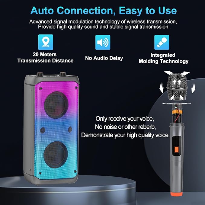 Bluetooth Speaker, 80W Peak Wireless TWS Portable Outdoor Party Speakers with Subwoofer, Deep Bass, LED Colorful Lights, Loud Stereo Sound Boombox with Radio for Home, Camping, Travel