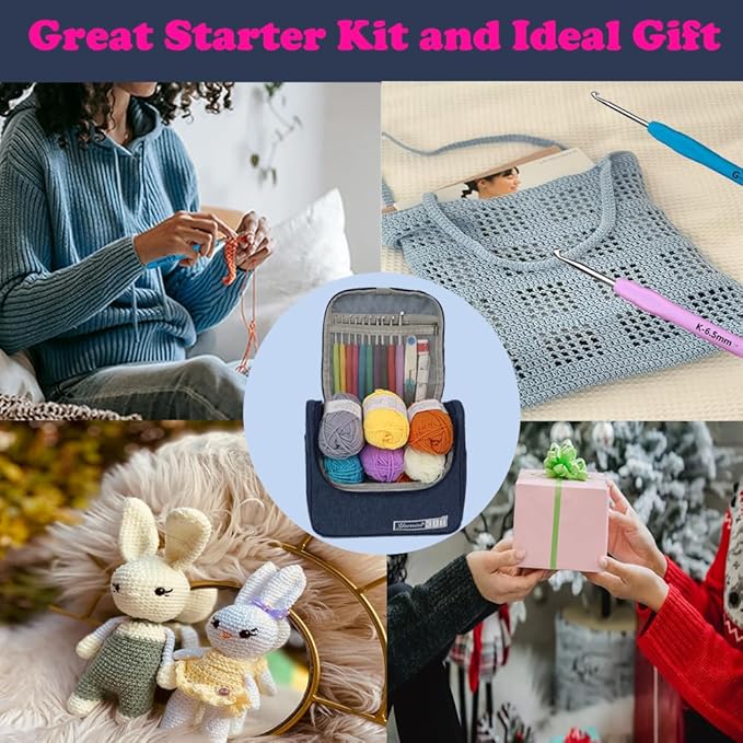 Yarniss Crochet Kits for Beginners, All in One Crochet Kits with 840 Yards Crochet Yarn, 10 Size Ergonomic Crochet Hooks 2.0mm~6.5mm