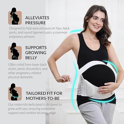 NeoTech Care Pregnancy Support Maternity Belt, Waist/Back/Abdomen Band, Belly Brace (Size M, Ivory Color)