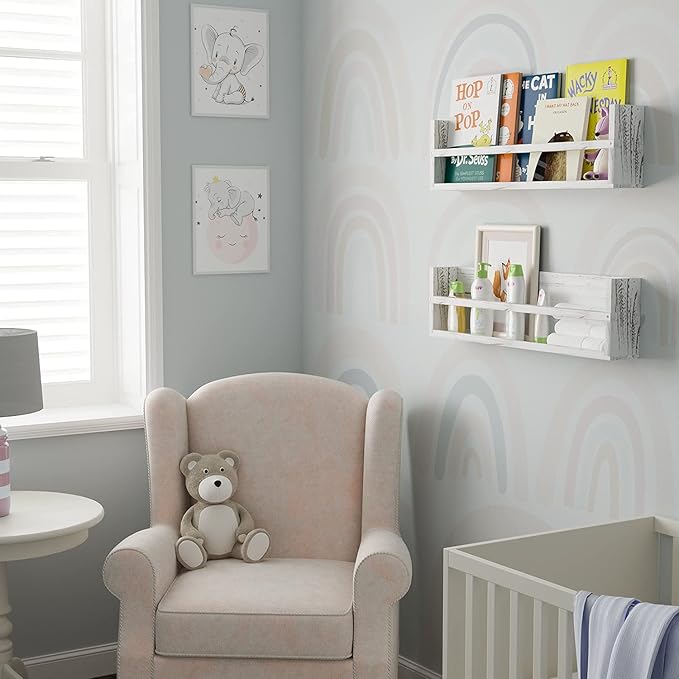 Brightmaison Polynez 30" Floating Shelves for Wall Decor, Kids Bookshelf, Nursery Book Shelves, Multiuse Shelf Set of 2 Wood Burnt White